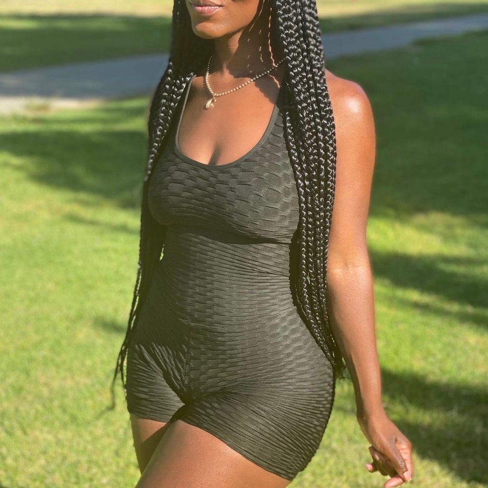 Sporty Black Waffle Halter Bodycon Romper - BRAND NEW (boutique)